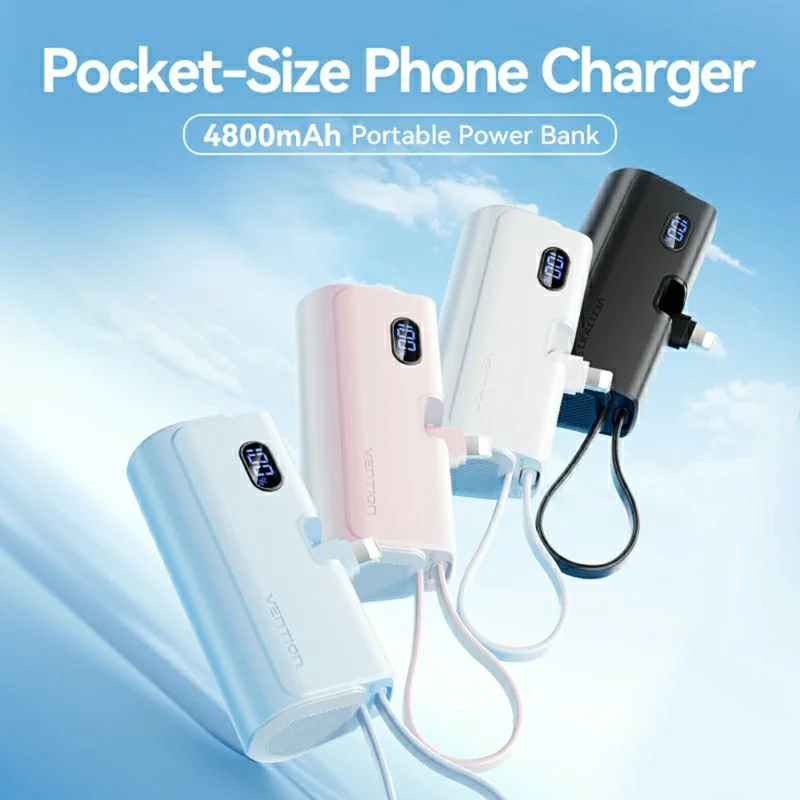 VENTION FHR Series 4800mAh Power Bank 22.5W Fast Charging Portable Charger with Foldable iP Plug and Type C Cable - Blue