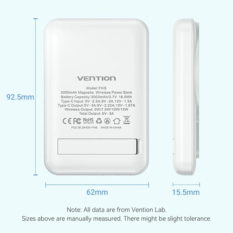 VENTION FHS Serie 5000mAh Magnetische Wireless Powerbank mit 20W Type-C Ausgang - Weiß