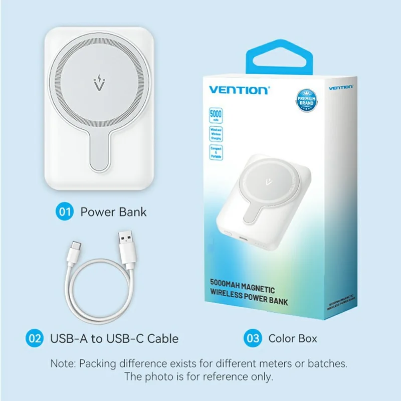 VENTION FHS Serie 5000mAh Magnetische Wireless Powerbank mit 20W Type-C Ausgang - Weiß
