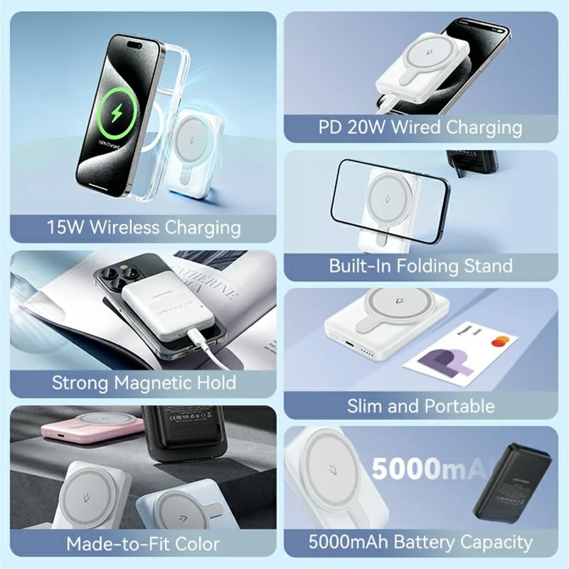 VENTION FHS Serie 5000mAh Magnetische Wireless Powerbank mit 20W Type-C Ausgang - Weiß