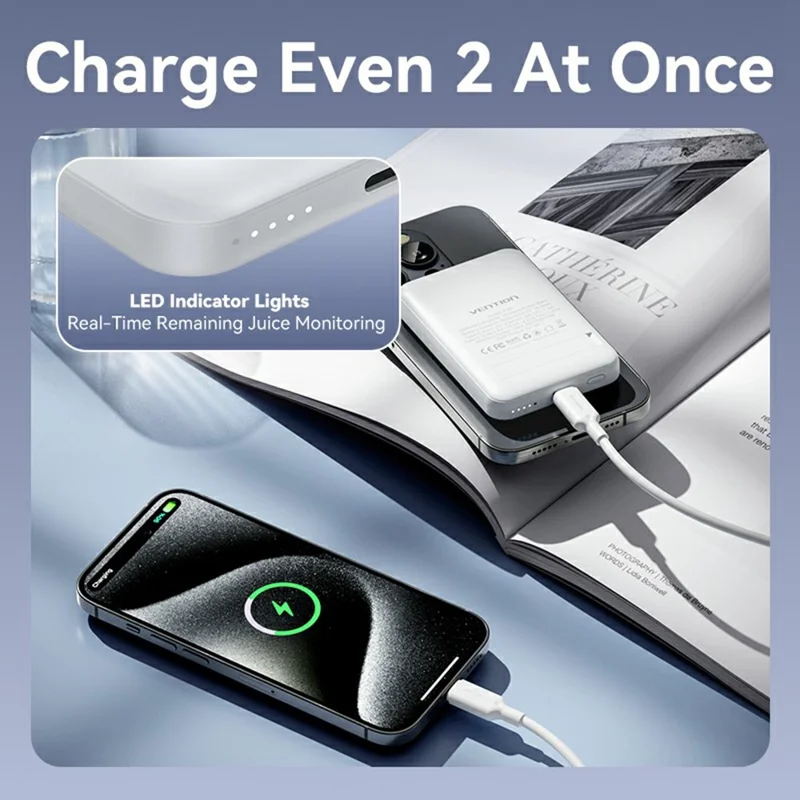 VENTION FHS Serie 5000mAh Magnetische Wireless Powerbank mit 20W Type-C Ausgang - Weiß