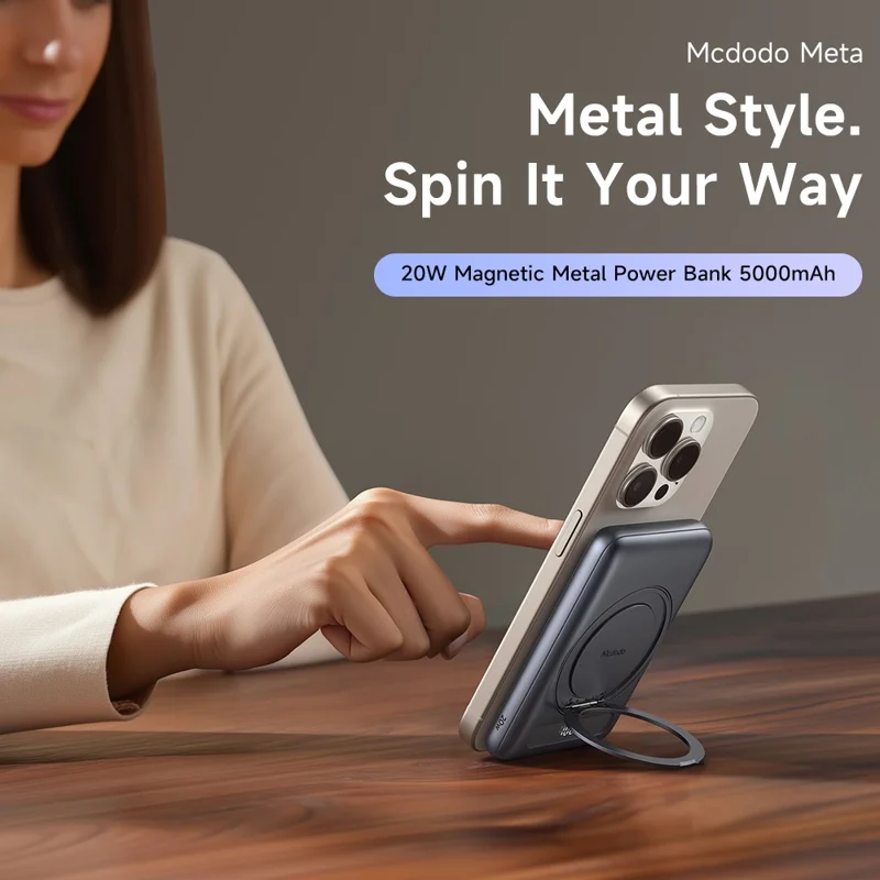 MCDODO MC-836 Power Bank Magnetico Sottile in Metallo da 5000mAh, Caricatore Wireless Portatile con Ricarica Rapida 20W