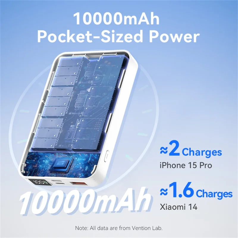 VENTION FHT Series 10000mAh Magnetic Wireless Charging Power Bank 22.5W Fast Charging Portable Charger - Black