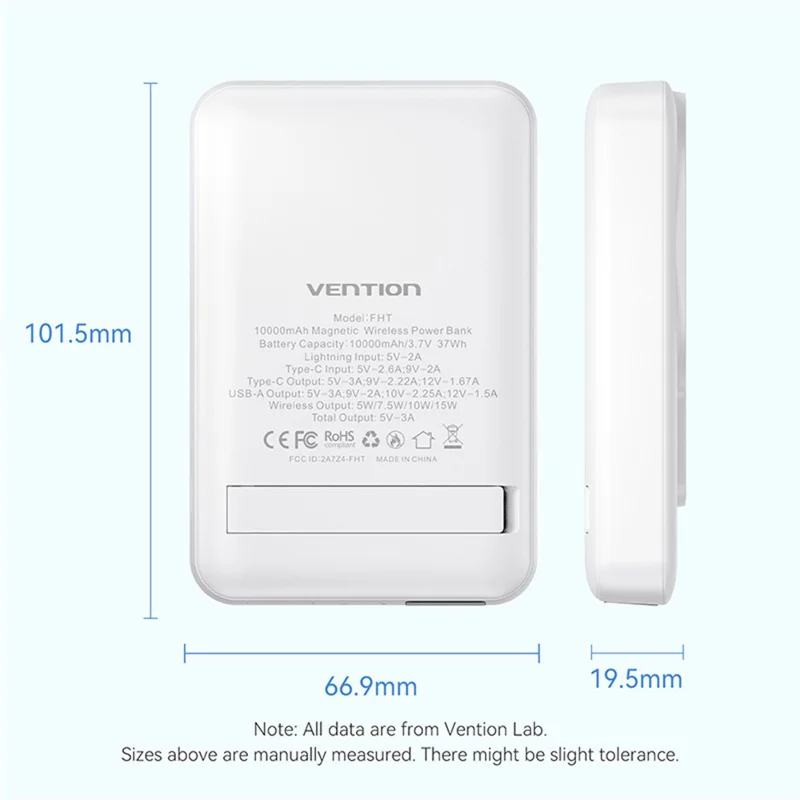 VENTION FHT Series 10000mAh Magnetic Wireless Charging Power Bank 22.5W Fast Charging Portable Charger - Black