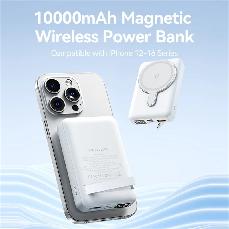 VENTION FHT Series 10000mAh Magnetic Wireless Charging Power Bank 22.5W Fast Charging Portable Charger - Black