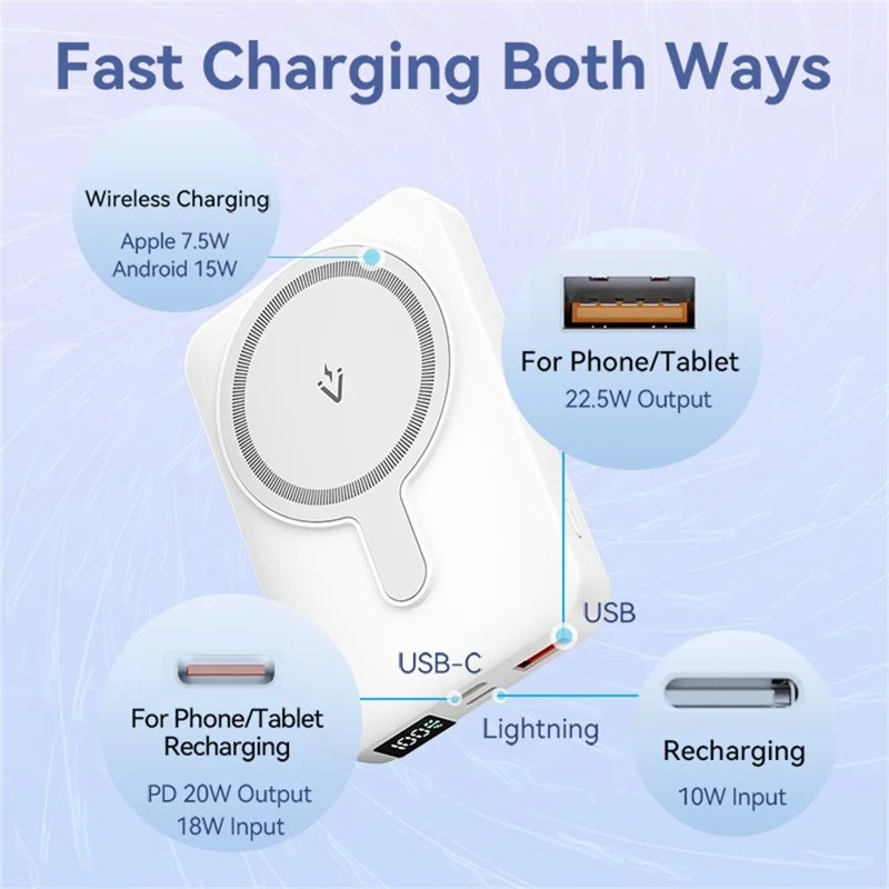 VENTION FHT Series 10000mAh Magnetic Wireless Charging Power Bank 22.5W Fast Charging Portable Charger - Black