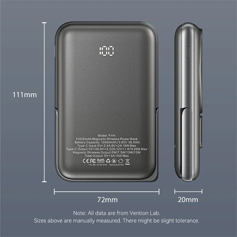 VENTION FHN Series 10000mAh Magnetic Wireless Charging Power Bank 20W Fast Charging Portable Charger - Black