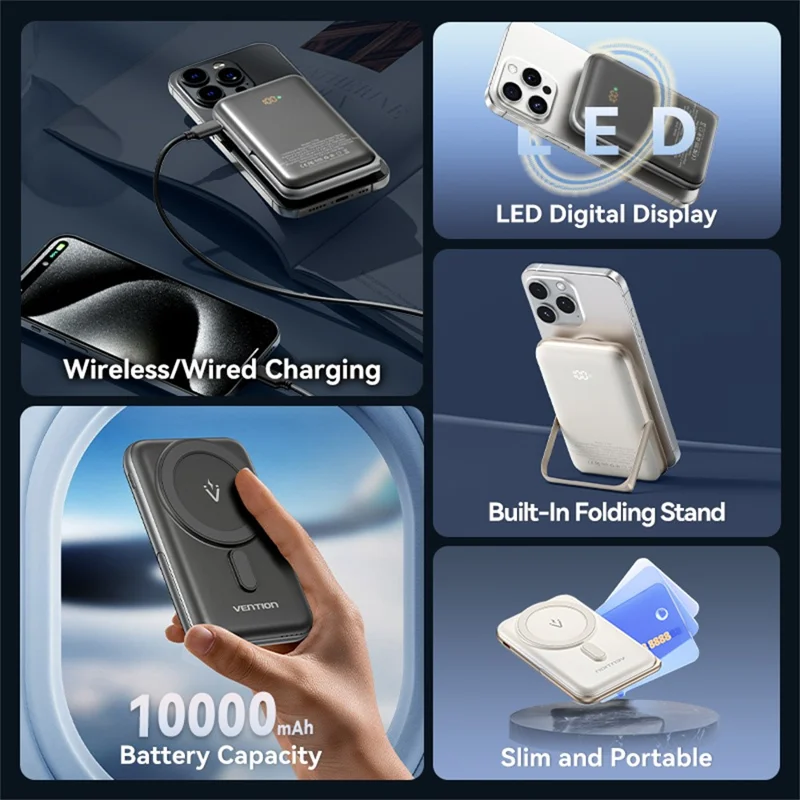 VENTION FHN Series 10000mAh Magnetic Wireless Charging Power Bank 20W Fast Charging Portable Charger - Black