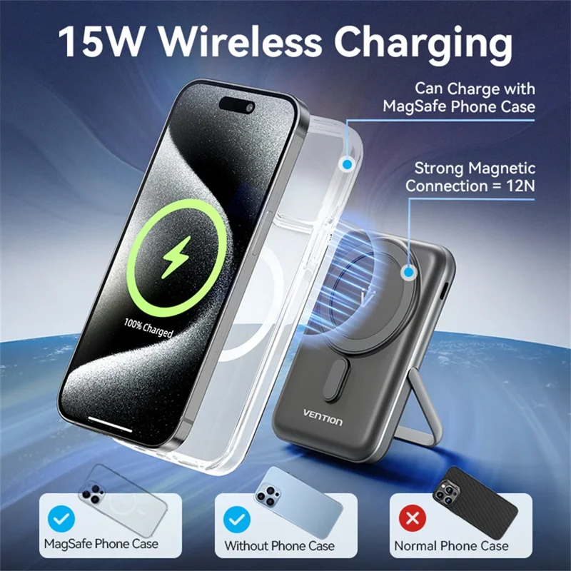 VENTION FHN Series 10000mAh Magnetic Wireless Charging Power Bank 20W Fast Charging Portable Charger - Black