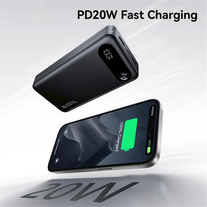 Batería externa USAMS CD251 PD de 20 W, 20.000 mAh, carga rápida con pantalla digital - Negro