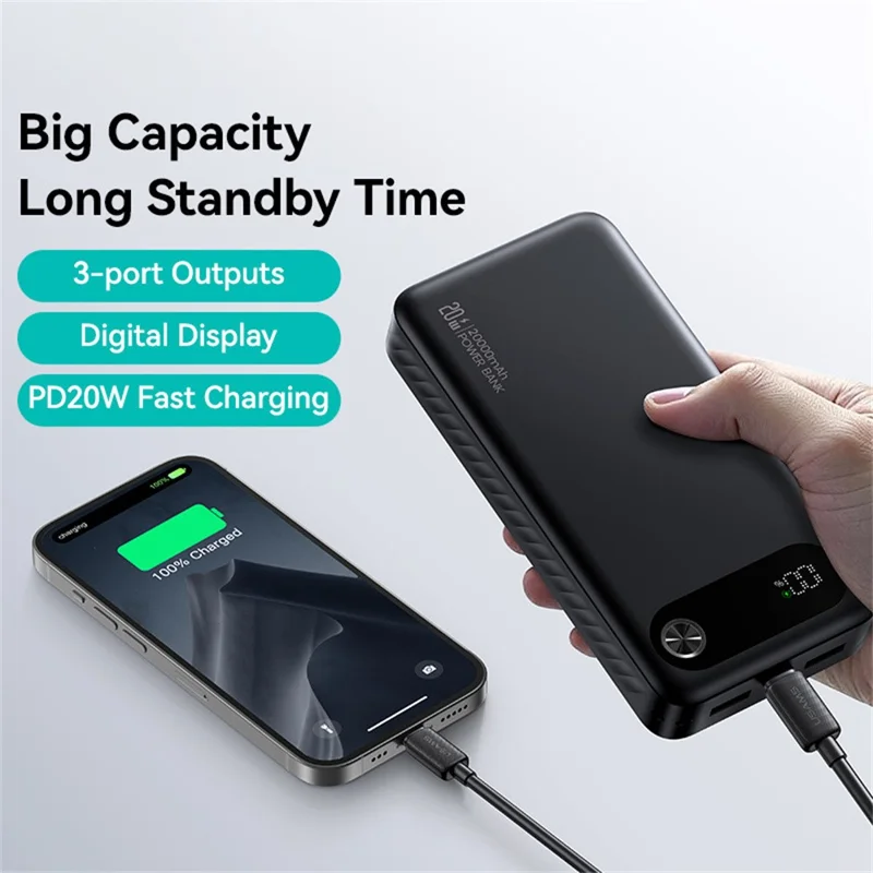 USAMS CD251 PD 20W Power Bank 20000mAh Fast Charging Battery Pack with Digital Display - White