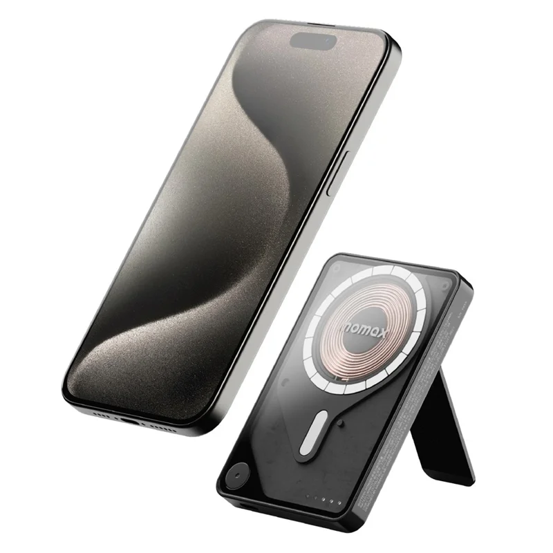 MOMAX 1-Power X Pro 3 in 1 5000mAh Magnetic Wireless Charging Power Bank Transparent Portable Charger with Built-In Cable - Black