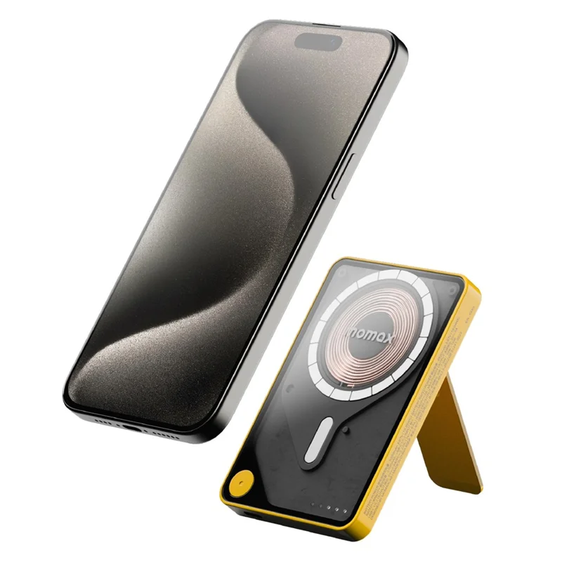 MOMAX 1-Power X Pro 3 in 1 5000mAh Magnetic Wireless Charging Power Bank Transparent Portable Charger with Built-in Cable - Yellow