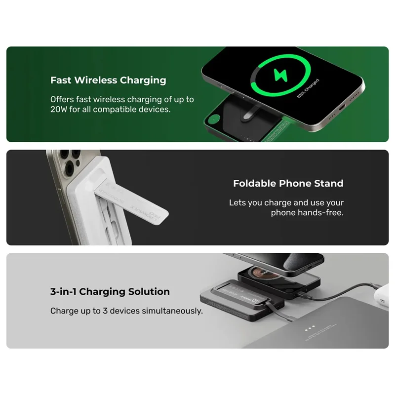 MOMAX 1-Power X Pro 3 in 1 5000mAh Magnetic Wireless Charging Power Bank Transparent Portable Charger with Built-in Cable - Yellow