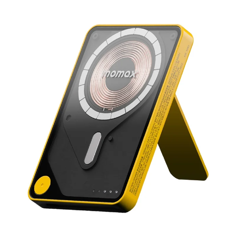 MOMAX 1-Power X Pro 3 in 1 5000mAh Magnetic Wireless Charging Power Bank Transparent Portable Charger with Built-in Cable - Yellow