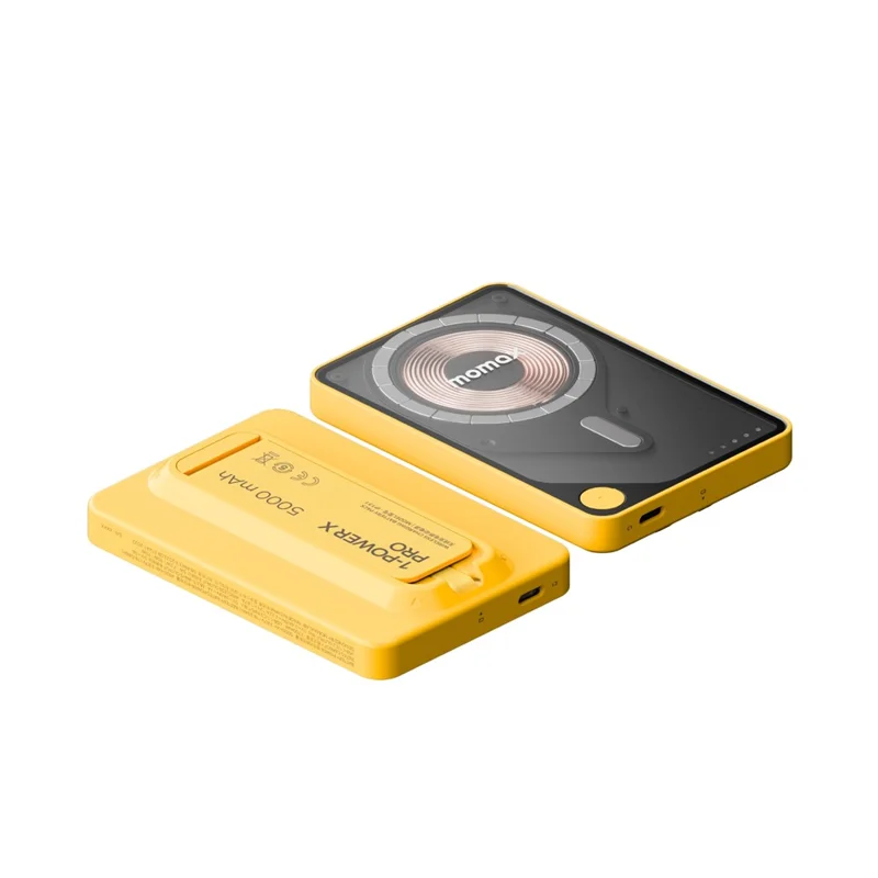 MOMAX 1-Power X Pro 3 in 1 5000mAh Magnetic Wireless Charging Power Bank Transparent Portable Charger with Built-in Cable - Yellow