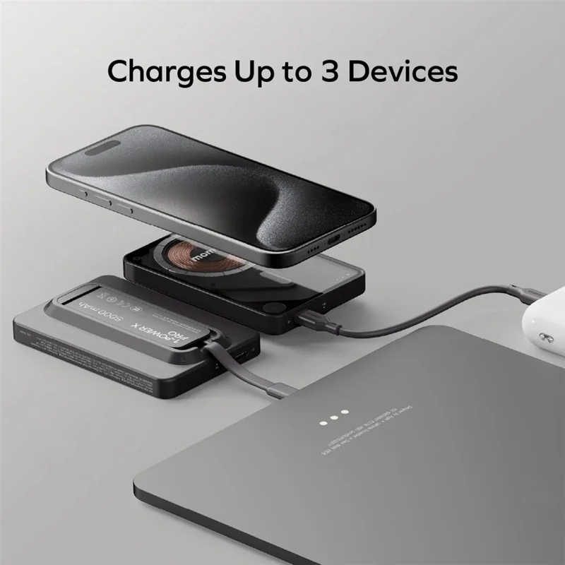MOMAX 1-Power X Pro 3 in 1 5000mAh Magnetic Wireless Charging Power Bank Transparent Portable Charger with Built-in Cable - Yellow