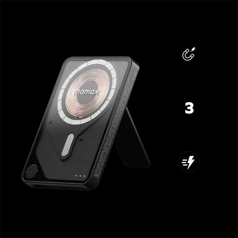 MOMAX 1-Power X Pro 3 in 1 5000mAh Magnetic Wireless Charging Power Bank Transparent Portable Charger with Built-in Cable - Yellow