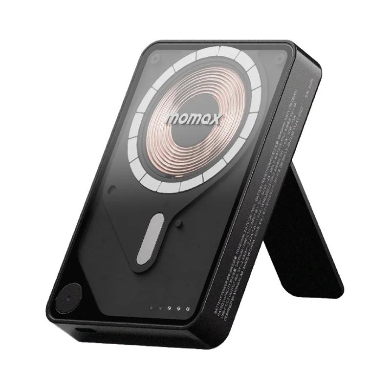 MOMAX 1-Power X Pro 3 in 1 10000mAh Magnetic Wireless Charging Power Bank Transparent Portable Charger with Built-In Cable - Black
