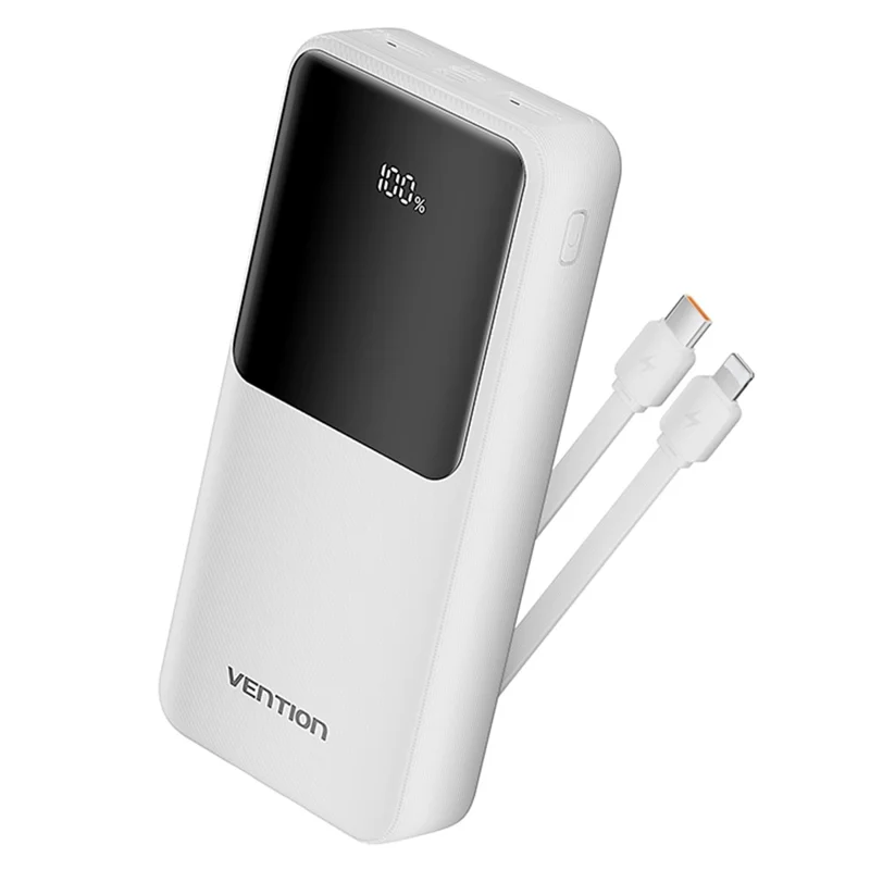 VENTION FHP Serie 20000mAh Powerbank mit integriertem Type-C / iP Kabel, 22,5W Schnellladung Akku-Pack - Weiß