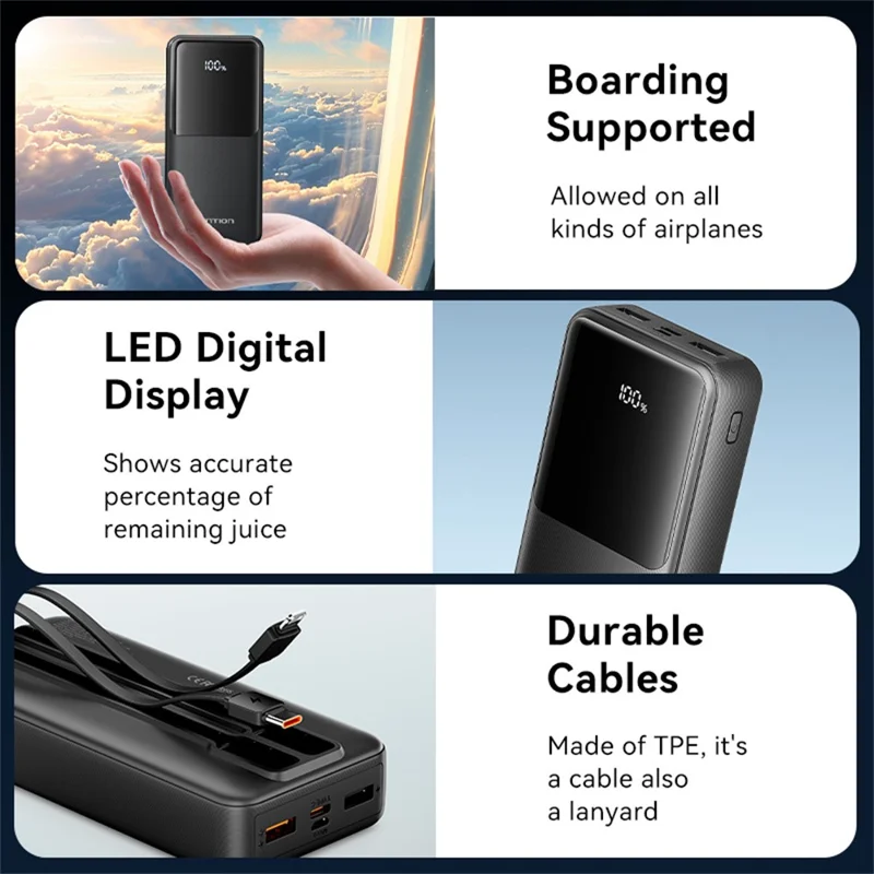 VENTION FHP Serie 20000mAh Powerbank mit integriertem Type-C / iP Kabel, 22,5W Schnellladung Akku-Pack - Weiß