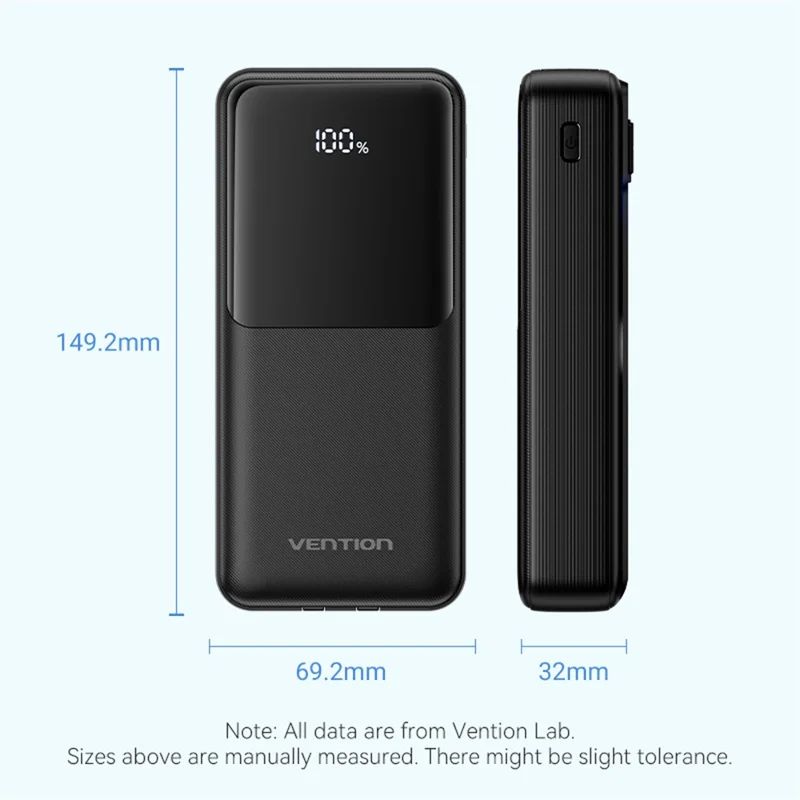 VENTION FHP Serie 20000mAh Powerbank mit integriertem Type-C / iP Kabel, 22,5W Schnellladung Akku-Pack - Weiß