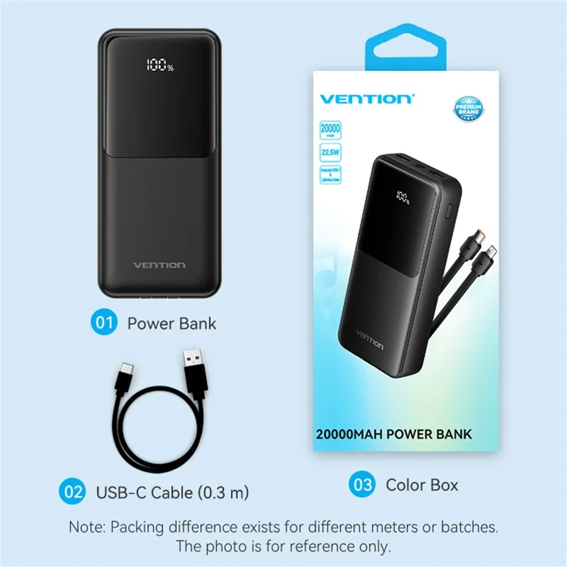 VENTION FHP Serie 20000mAh Powerbank mit integriertem Type-C / iP Kabel, 22,5W Schnellladung Akku-Pack - Weiß