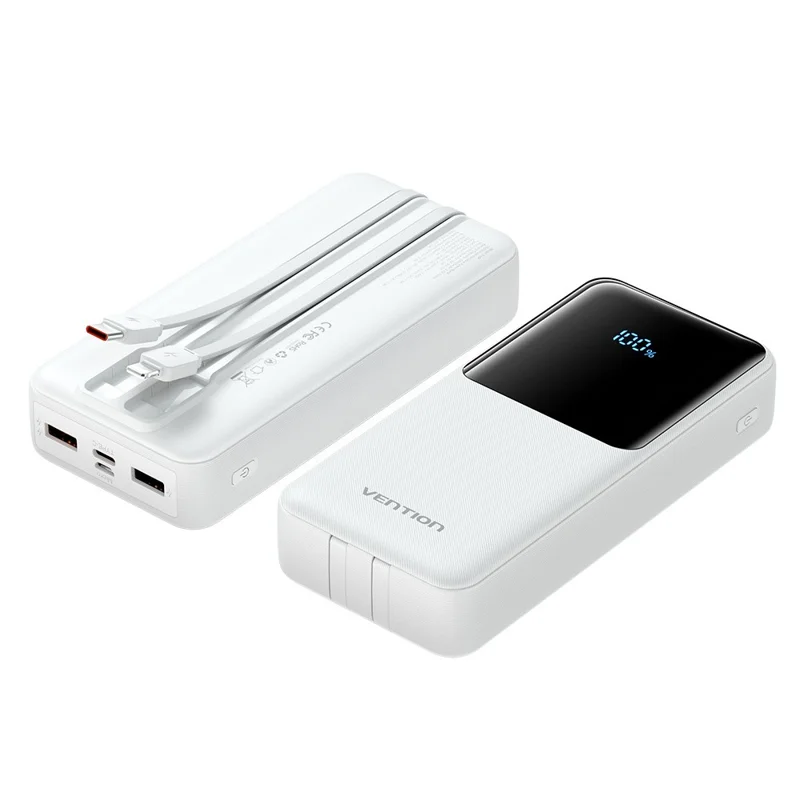 VENTION FHP Serie 20000mAh Powerbank mit integriertem Type-C / iP Kabel, 22,5W Schnellladung Akku-Pack - Weiß