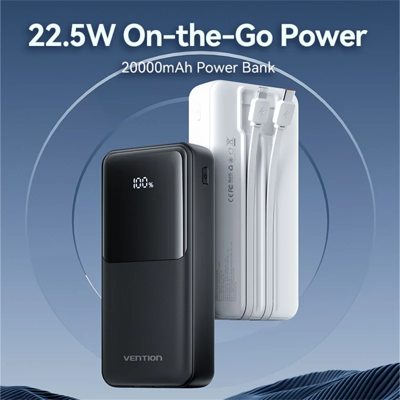 VENTION FHP Serie 20000mAh Powerbank mit integriertem Type-C / iP Kabel, 22,5W Schnellladung Akku-Pack - Weiß