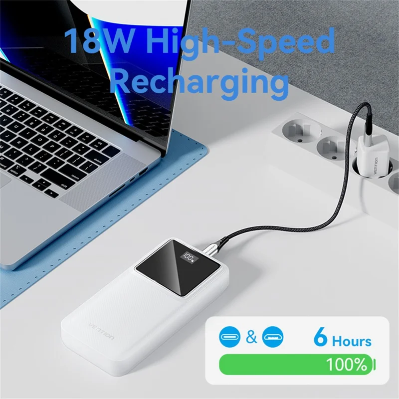 VENTION FHL Serie 20000mAh Powerbank 22,5W mit digitaler Anzeige für Smartphone und Tablet - Schwarz