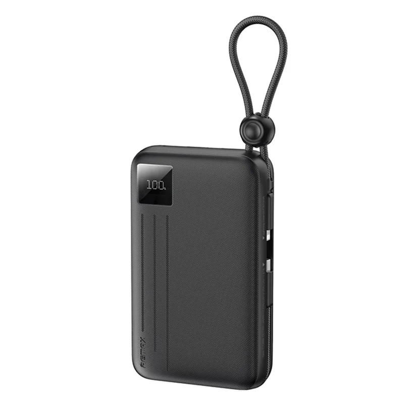 REMAX FC-15 Power Bank Portátil de 20000mAh com Carregamento Rápido de 22,5W e Cabos Duplos Integrados - Preto