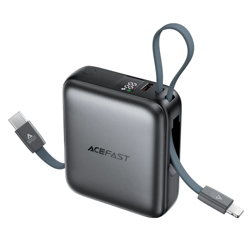 ACEFAST M23 Powerbank 10000mAh mit integrierten Dual-Kabeln, 22,5W Schnellladung, tragbares Ladegerät - Anthrazit