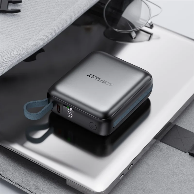 ACEFAST M23 Powerbank 10000mAh mit integrierten Dual-Kabeln, 22,5W Schnellladung, tragbares Ladegerät - Anthrazit