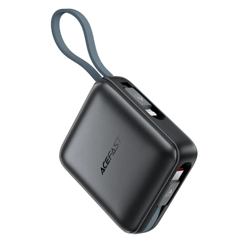 ACEFAST M23 Powerbank 10000mAh mit integrierten Dual-Kabeln, 22,5W Schnellladung, tragbares Ladegerät - Anthrazit