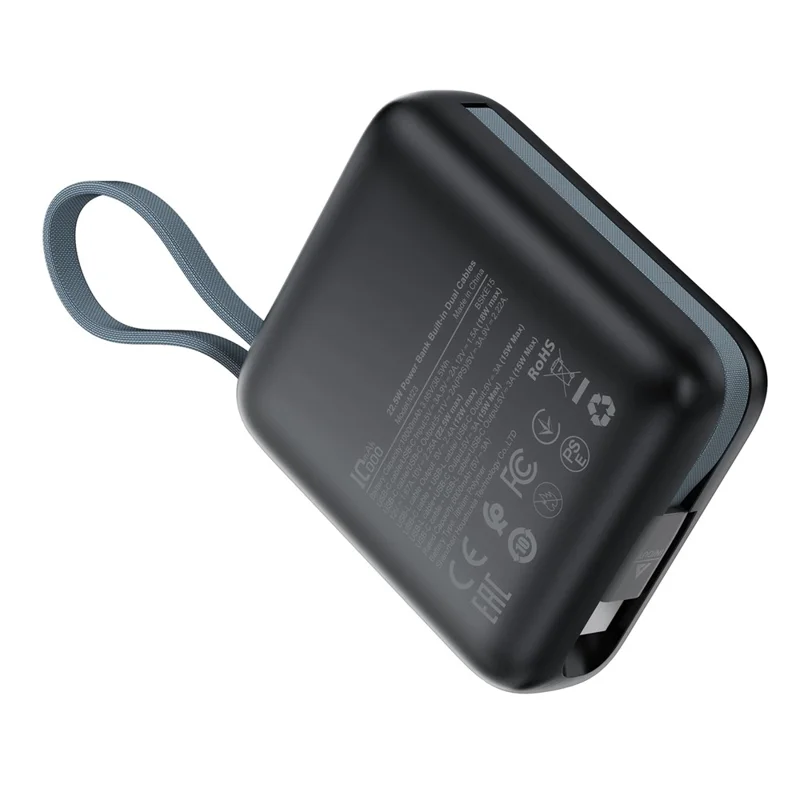 ACEFAST M23 Powerbank 10000mAh mit integrierten Dual-Kabeln, 22,5W Schnellladung, tragbares Ladegerät - Anthrazit