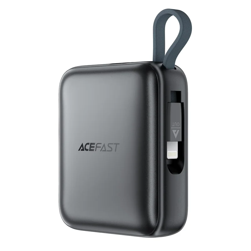 ACEFAST M23 Powerbank 10000mAh mit integrierten Dual-Kabeln, 22,5W Schnellladung, tragbares Ladegerät - Anthrazit