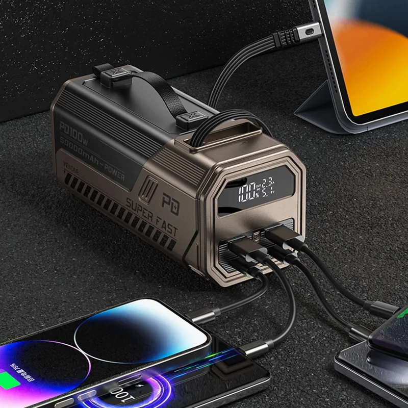 WEKOME WP-69 Dofon Powerbank de 100W de Alta Potência Multifuncional de 50000mAh com Cabo de Carregamento Retrátil