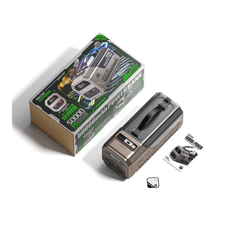 WEKOME WP-69 Dofon Powerbank de 100W de Alta Potência Multifuncional de 50000mAh com Cabo de Carregamento Retrátil