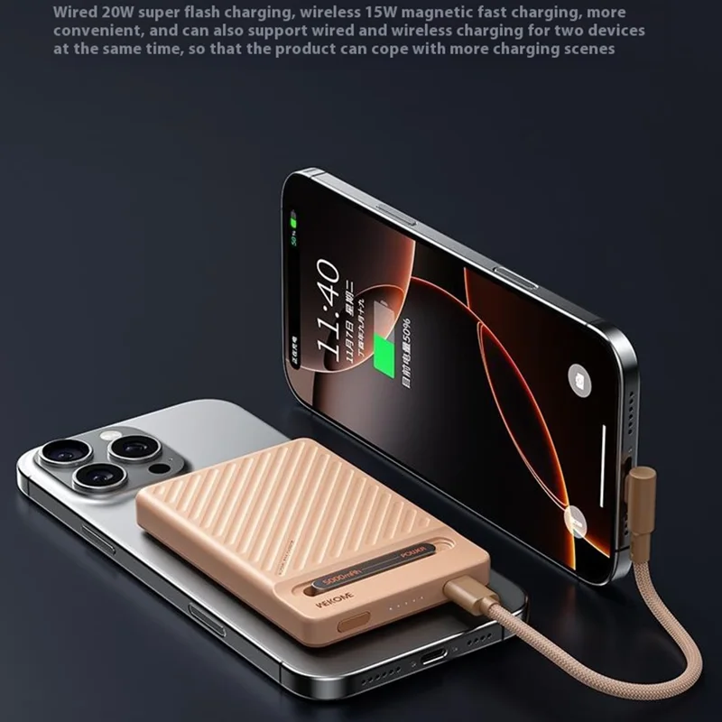 WEKOME WP-70 Magnetic Wireless Power Bank 10000mAh Fast Charging Foldable Stand Portable Charger - Pink