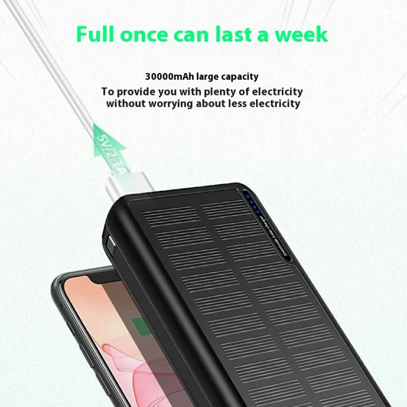 818p Tragbare Solarenergie Powerbank 30000mAh Hochkapazitive Notfall Outdoor Telefon-Ladegerät