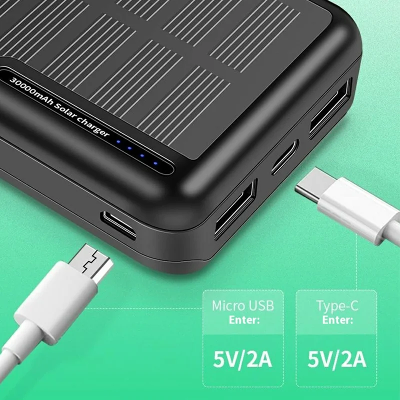 818p Tragbare Solarenergie Powerbank 30000mAh Hochkapazitive Notfall Outdoor Telefon-Ladegerät