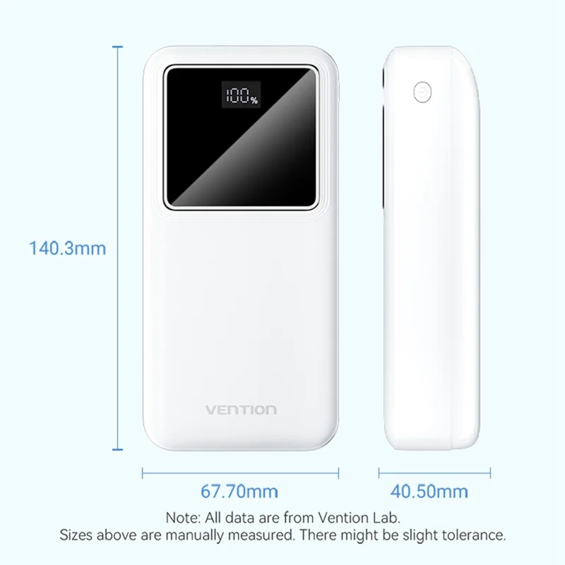 VENTION FHM Series Power Bank portatile da 30000mAh, ricarica rapida 22,5W con uscita Type C + doppia USB - Nero