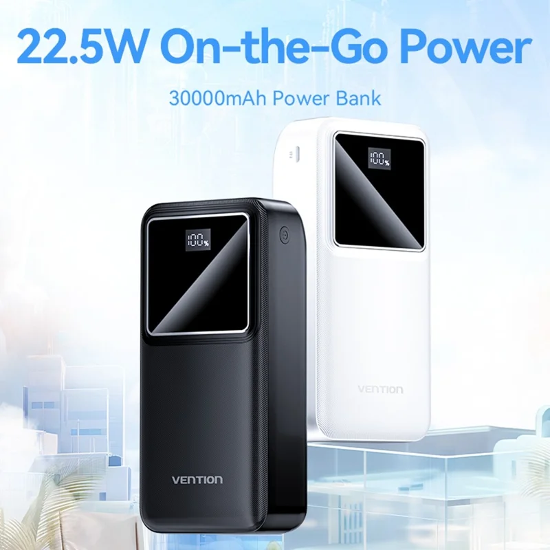VENTION FHM Series Power Bank portatile da 30000mAh, ricarica rapida 22,5W con uscita Type C + doppia USB - Nero