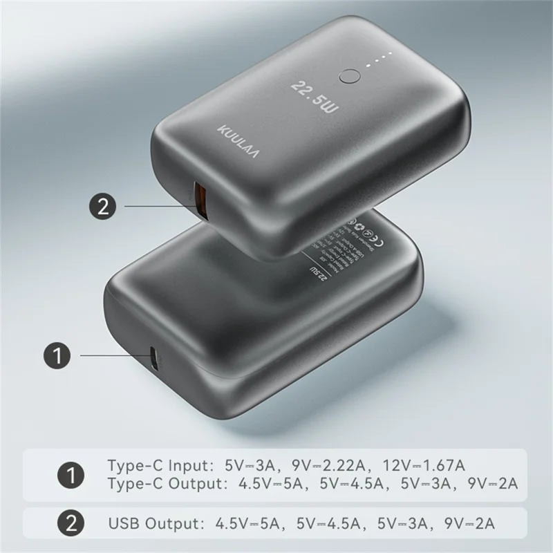 KUULAA KL-J08 Smartphones Powerbank 10000mAh PD 22,5W Schnellladegerät - Grau