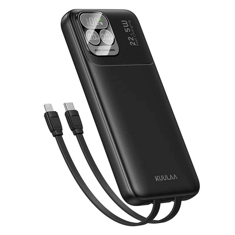 KUULAA KL-P100 Power Bank de 10000 mAh con Carga Rápida de 22,5W, Batería Portátil con Cables Integrados Tipo C + iP