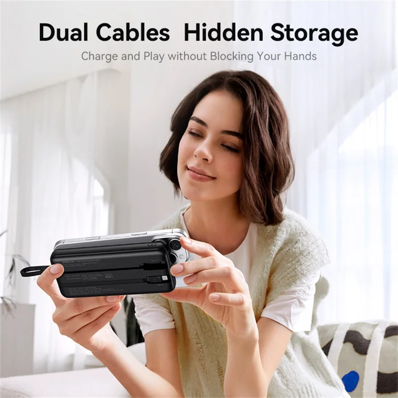 KUULAA KL-P100 Power Bank de 10000 mAh con Carga Rápida de 22,5W, Batería Portátil con Cables Integrados Tipo C + iP