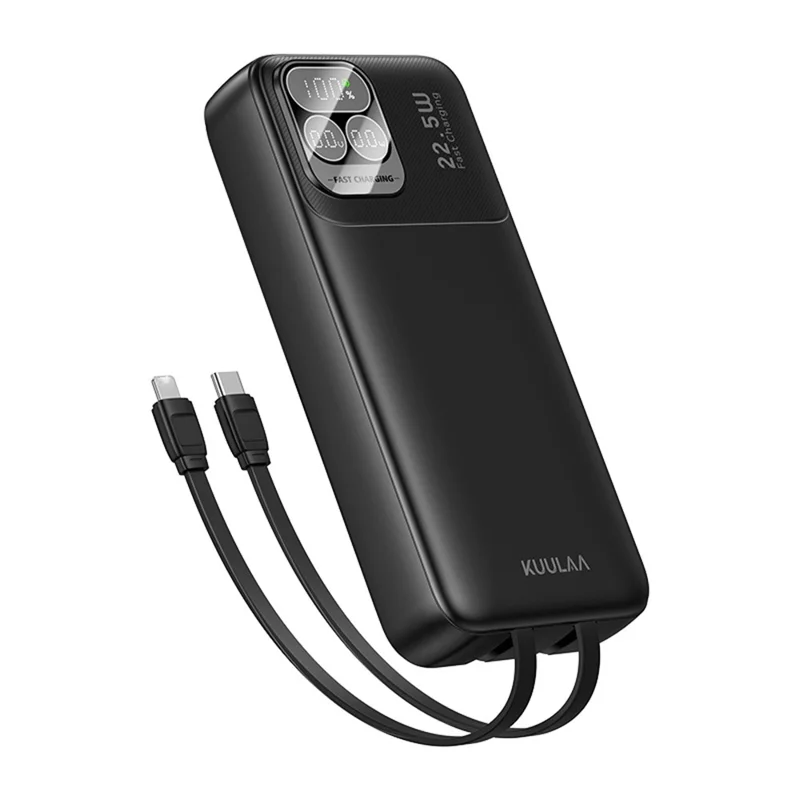 KUULAA KL-P200 Batería externa de 20000mAh, carga rápida de 22,5W, cargador portátil con cables Type C e iP integrados