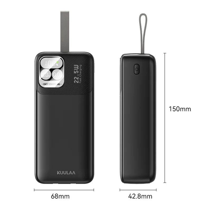 KUULAA KL-P300 Power Bank da 30000mAh con Ricarica Veloce 22.5W Caricabatterie Portatile con Cavi Type C + iP Integrati