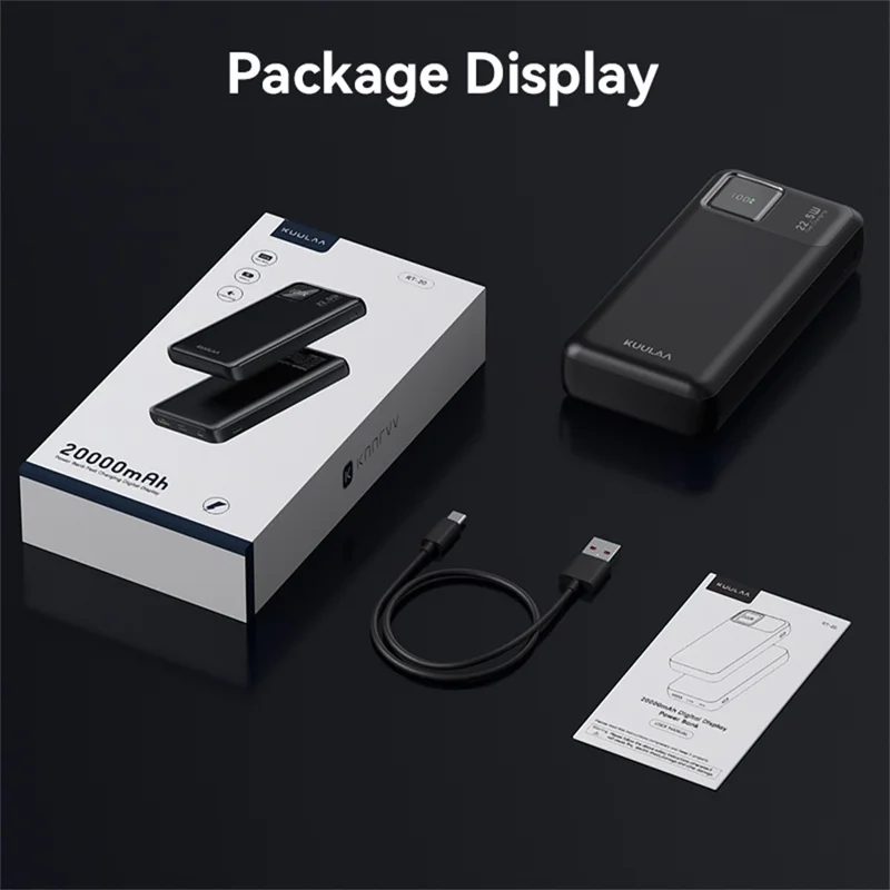 KUULAA KL-RT20 20000mAh Power Bank with USB + Type C Output 22.5W Fast Charging Portable Charger