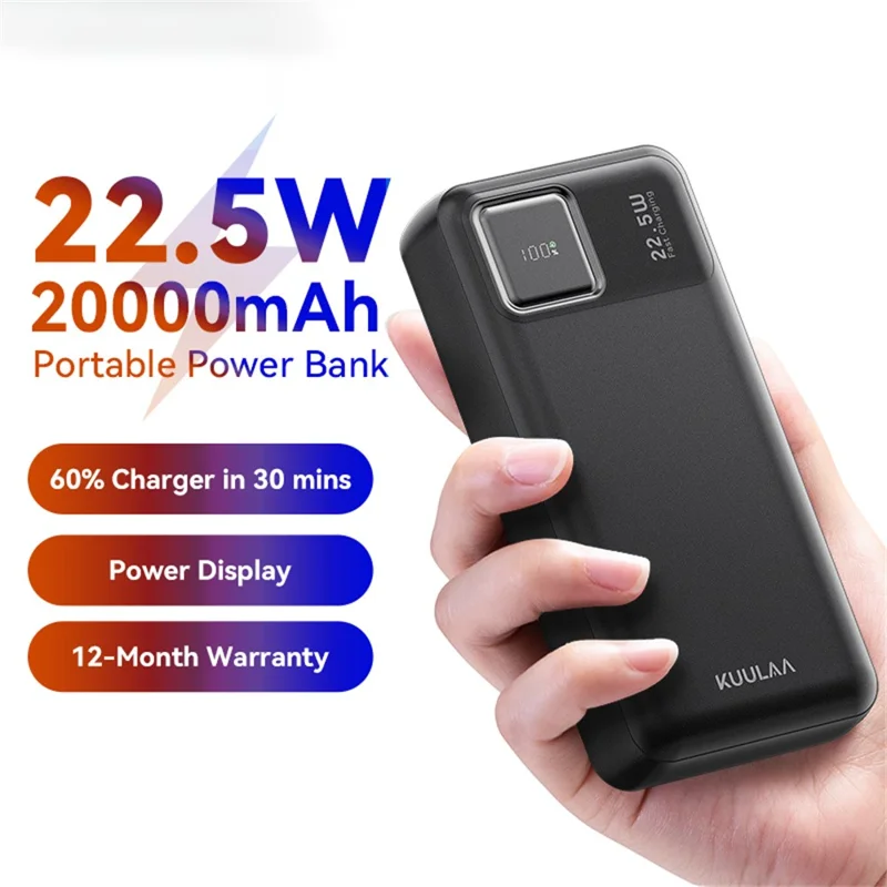 KUULAA KL-RT20 20000mAh Power Bank with USB + Type C Output 22.5W Fast Charging Portable Charger